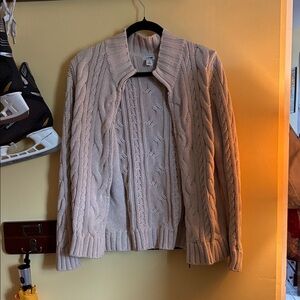 L.L. Bean Cream Cable-Knit Zip Cardigan